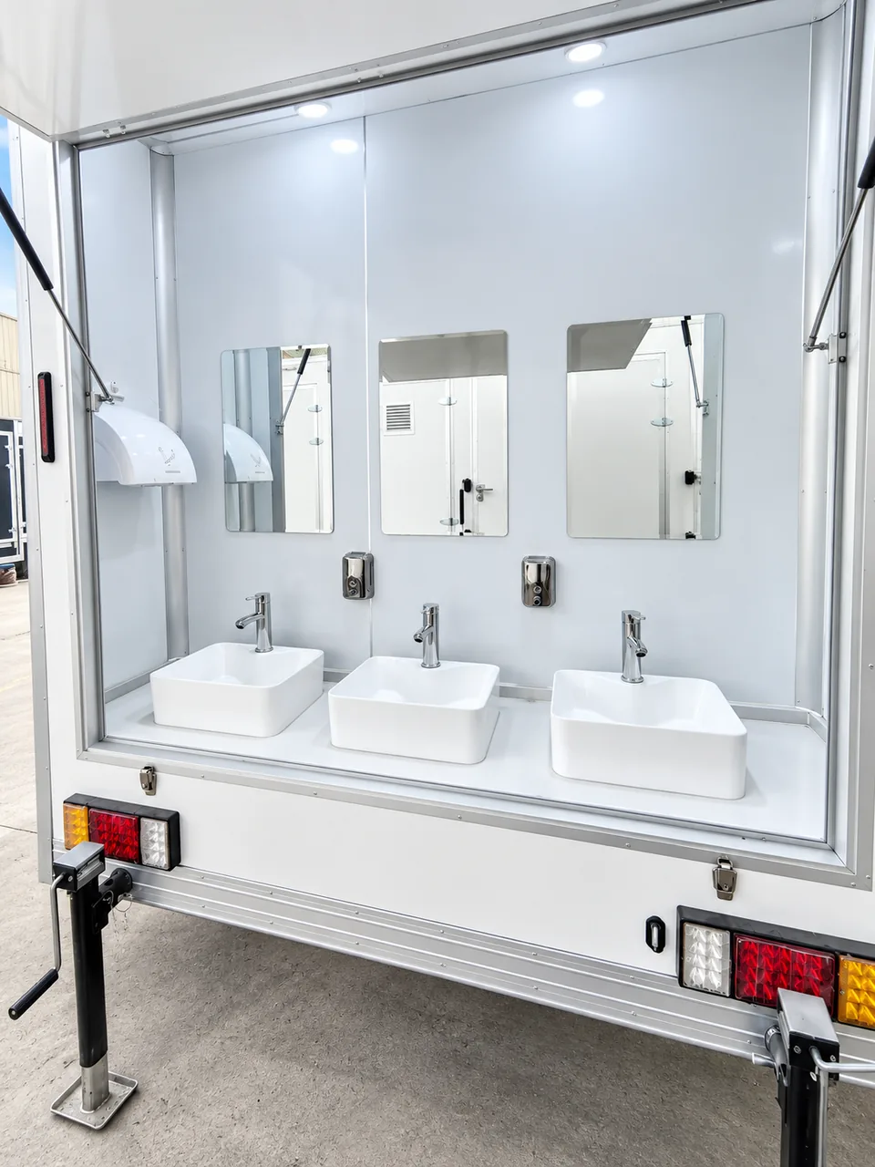 Exterior of a temporary mobile shower trailer