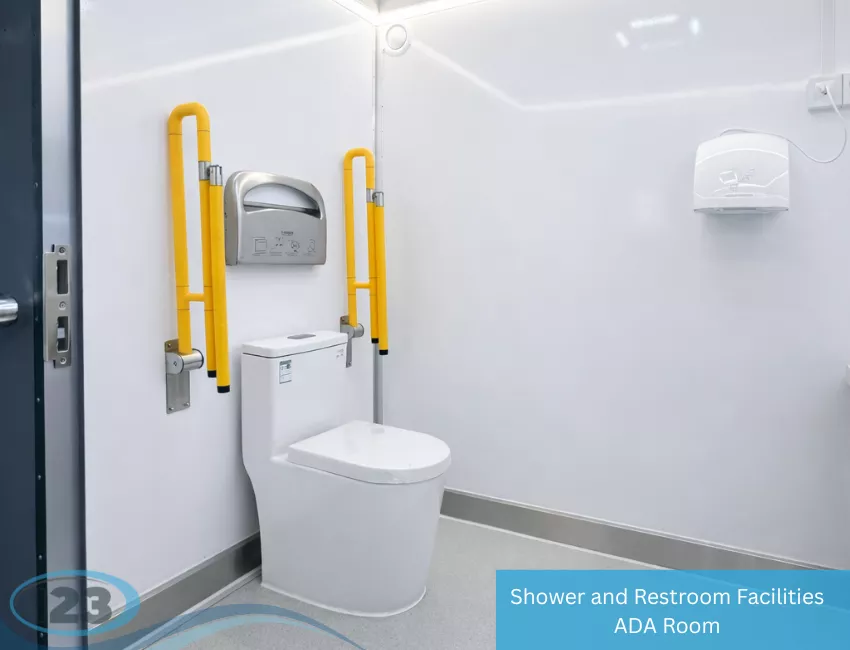 Shower and restroom combination trailer interior